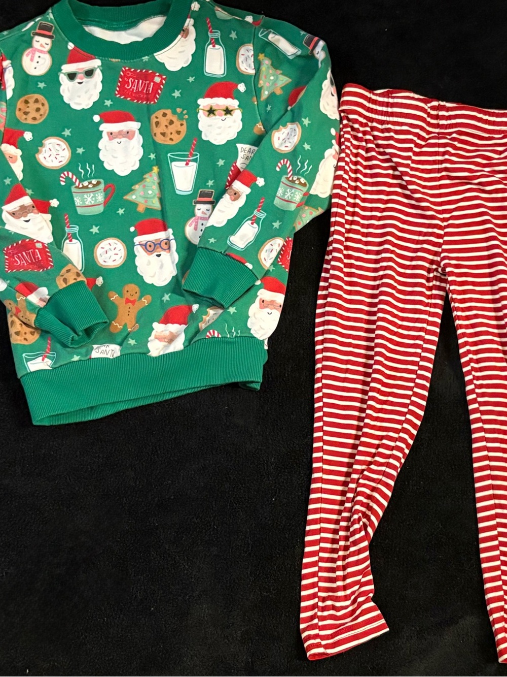 Little Sleepies Green Santa Print Top with Red & White Stripe Pants